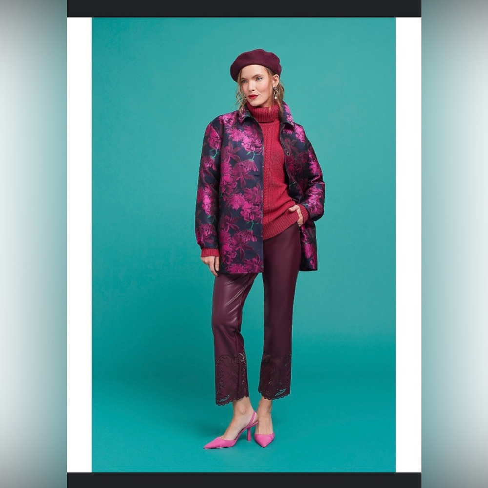 Isaac Mizrahi Pink, Emerald, Navy Floral Jacquard Jacket | XS-M | 42” Bust | New - Picture 3 of 8